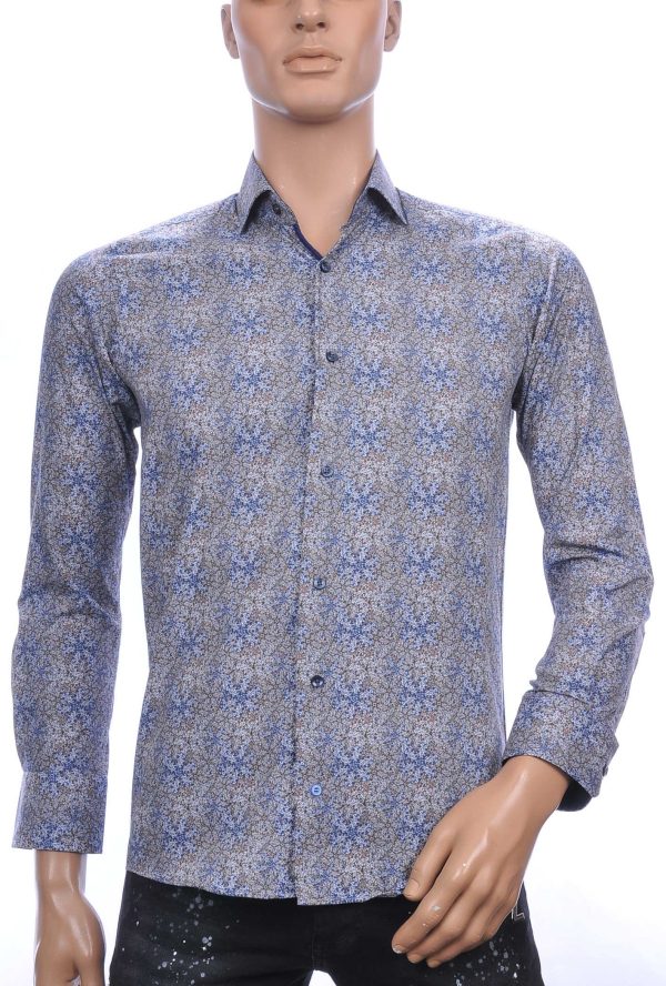 Corrino Blue Industry Wolff Blitz Moncler DIOR Philipp Plein PRADA Louis Vuitton GUCCI VERSACE KENZO Dsquared2 Levi's CHASIN G-STAR DOLCE & GABBANA DIESEL PME LEGEND WAM DENIM LACOSTE modern fit allover paisley dessin heren overhemd Grijs