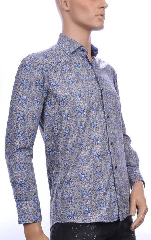 Corrino Blue Industry Wolff Blitz Moncler DIOR Philipp Plein PRADA Louis Vuitton GUCCI VERSACE KENZO Dsquared2 Levi's CHASIN G-STAR DOLCE & GABBANA DIESEL PME LEGEND WAM DENIM LACOSTE modern fit allover paisley dessin heren overhemd Grijs