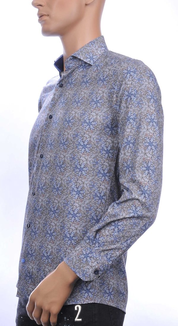 Corrino Blue Industry Wolff Blitz Moncler DIOR Philipp Plein PRADA Louis Vuitton GUCCI VERSACE KENZO Dsquared2 Levi's CHASIN G-STAR DOLCE & GABBANA DIESEL PME LEGEND WAM DENIM LACOSTE modern fit allover paisley dessin heren overhemd Grijs