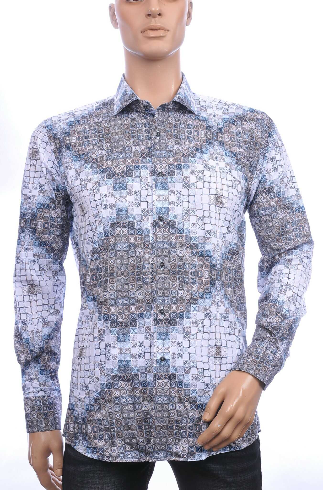 Corrino Italiaanse getailleerd slim fit allover blokjes dessin heren overhemd Grijs