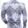 Corrino Italiaanse getailleerd slim fit allover blokjes dessin heren overhemd Grijs