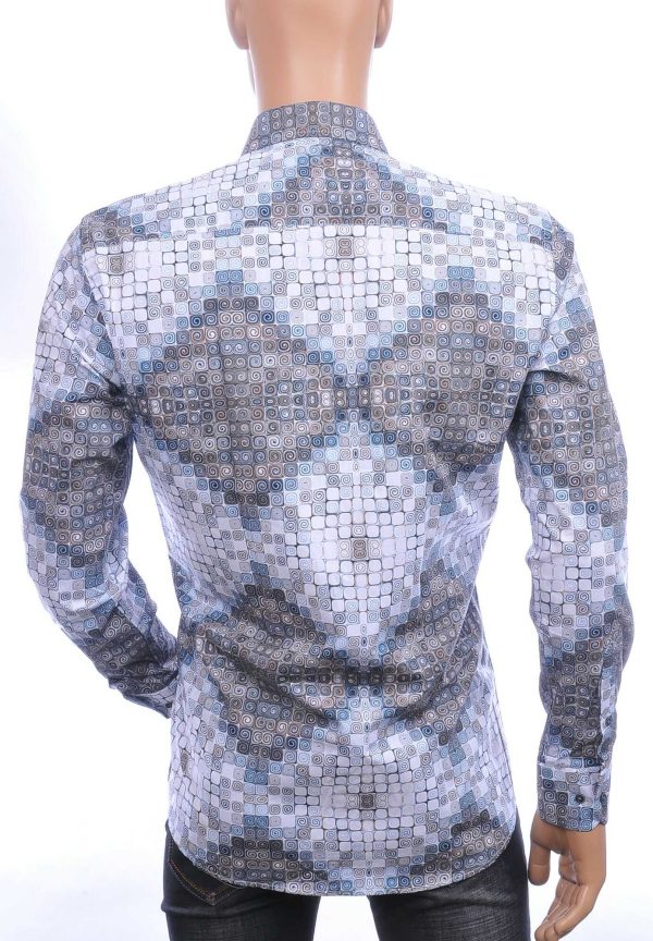 Corrino Italiaanse getailleerd slim fit allover blokjes dessin heren overhemd Grijs