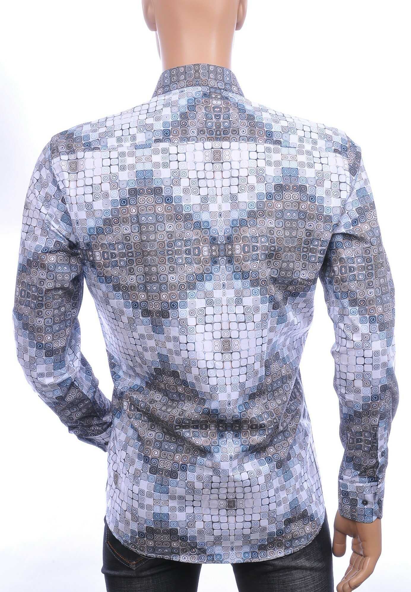 Corrino Italiaanse getailleerd slim fit allover blokjes dessin heren overhemd Grijs