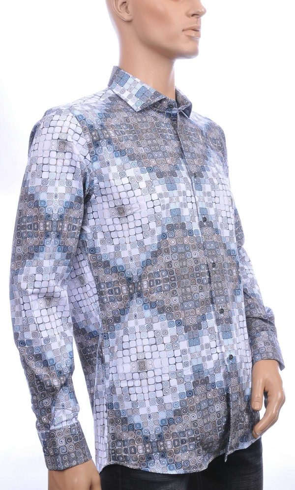 Corrino Italiaanse getailleerd slim fit allover blokjes dessin heren overhemd Grijs