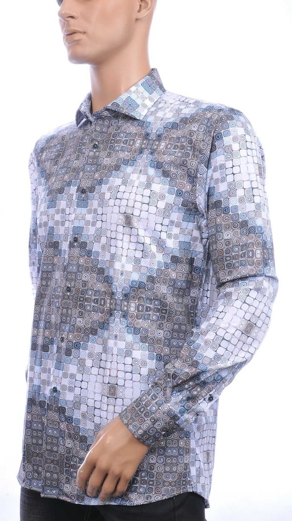 Corrino Italiaanse getailleerd slim fit allover blokjes dessin heren overhemd Grijs