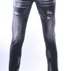 ICON hippie gescheurde slim fit stretch heren jeans Zwart