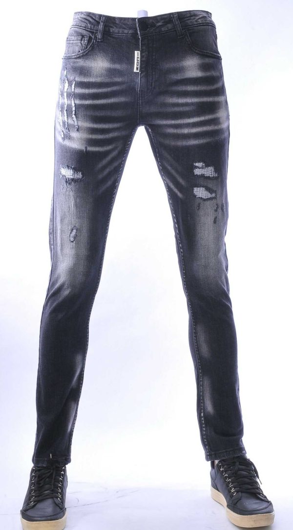 ICON hippie gescheurde slim fit stretch heren jeans Zwart