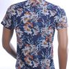 Ferlucci Trendy Slim Fit Hawaii Heren Overhemd met Korte Mouwen - Navy