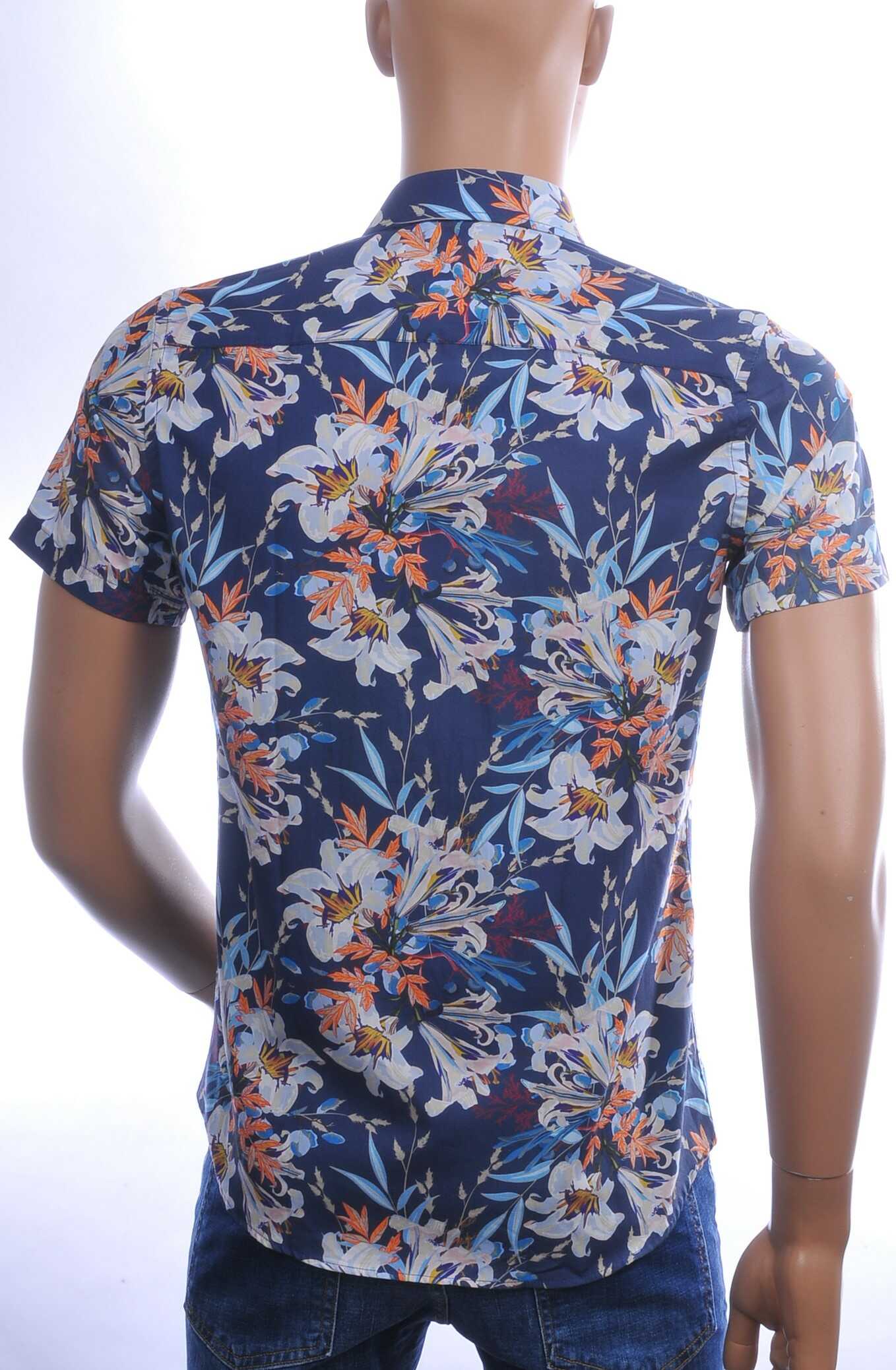 Ferlucci Trendy Slim Fit Hawaii Heren Overhemd met Korte Mouwen - Navy
