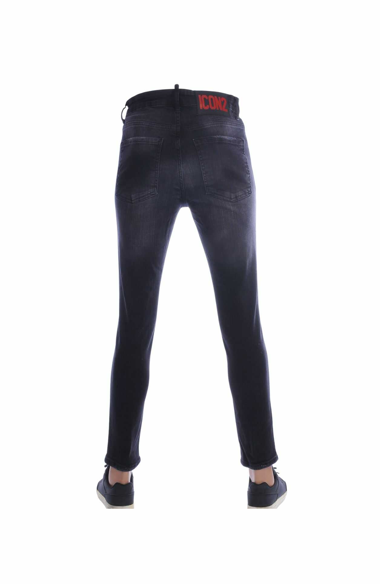 ICON2 Hippie Gescheurde Slim Fit Stretch Heren Jeans Met Verfspatten - Zwart