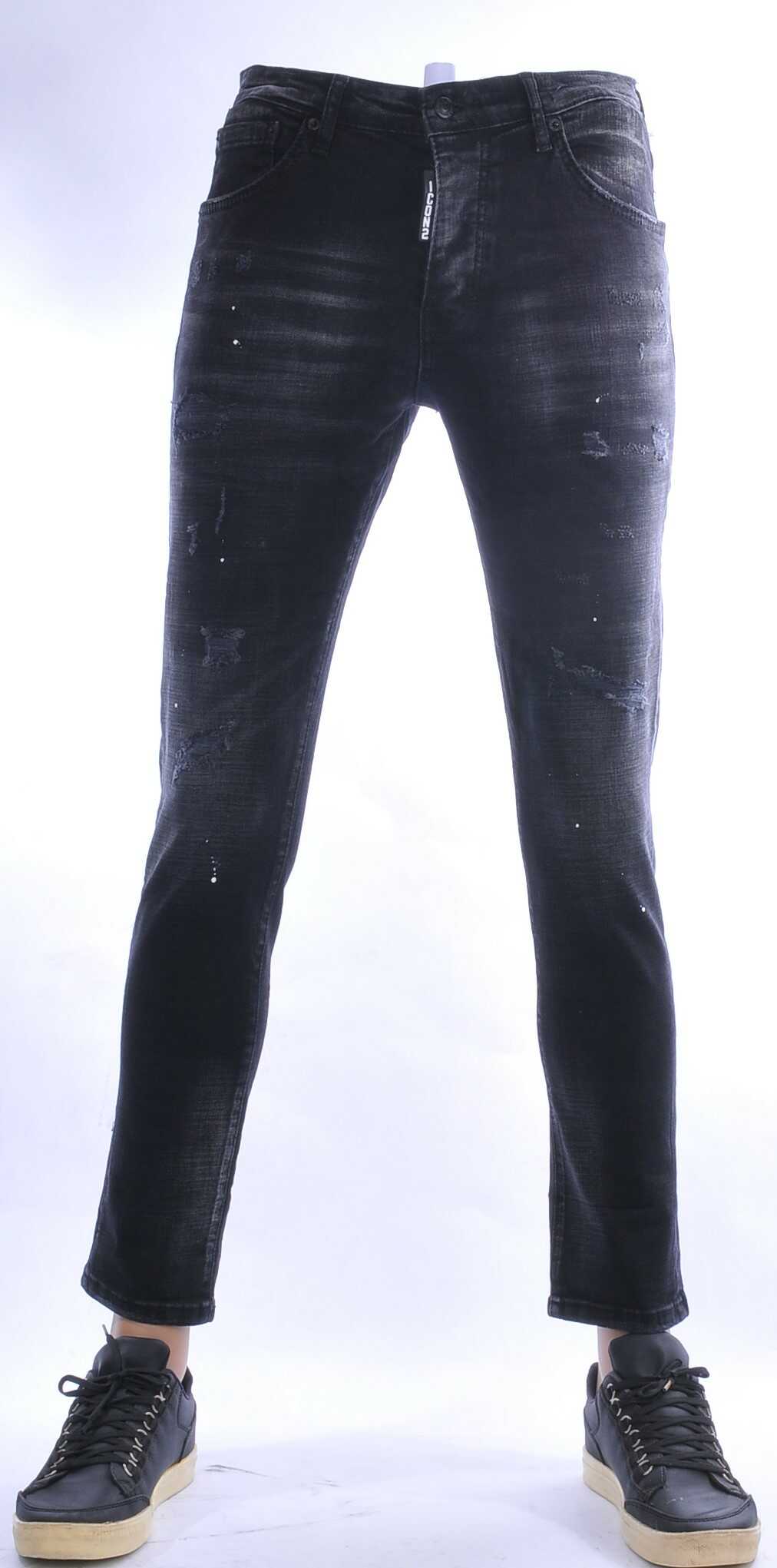 ICON2 Hippie Gescheurde Slim Fit Stretch Heren Jeans met Verfspatten - Zwart