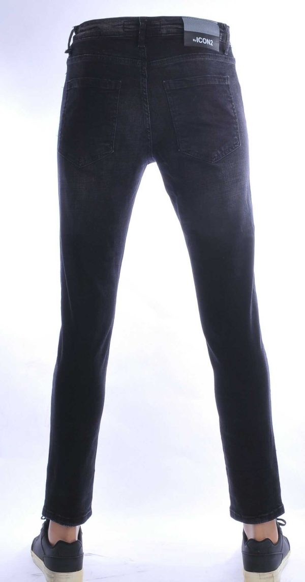 ICON2 Hippie Gescheurde Slim Fit Stretch Heren Jeans met Verfspatten - Zwart