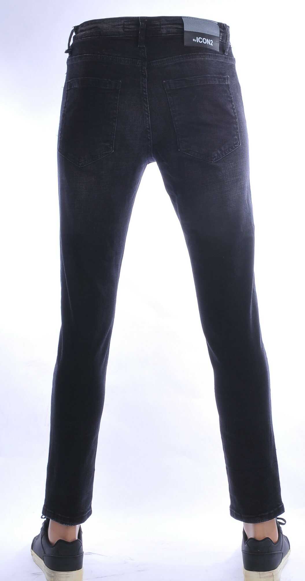 ICON2 Hippie Gescheurde Slim Fit Stretch Heren Jeans met Verfspatten - Zwart