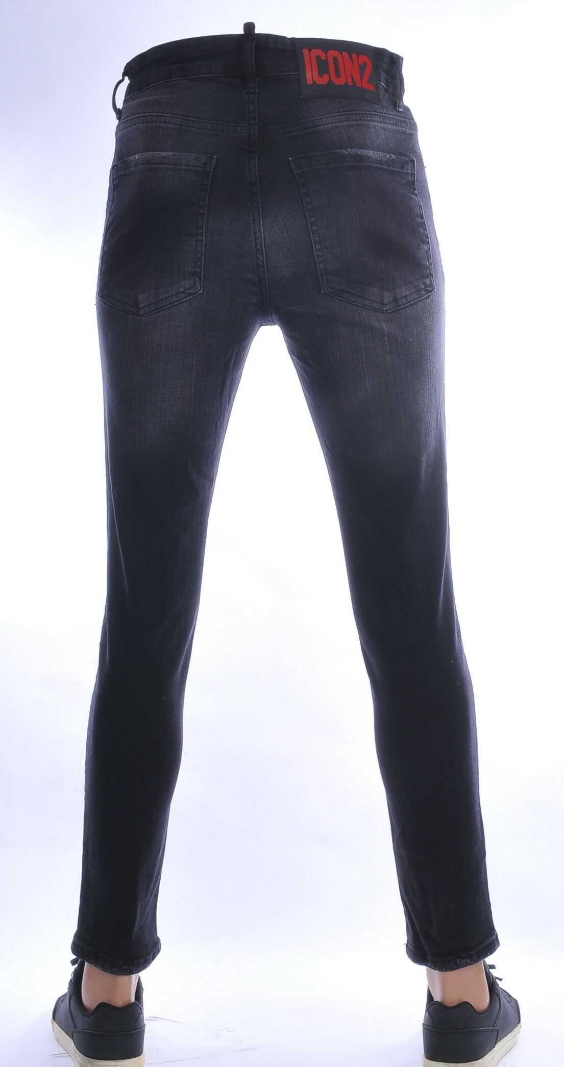 ICON2 Hippie Gescheurde Slim Fit Stretch Heren Jeans Met Verfspatten - Zwart