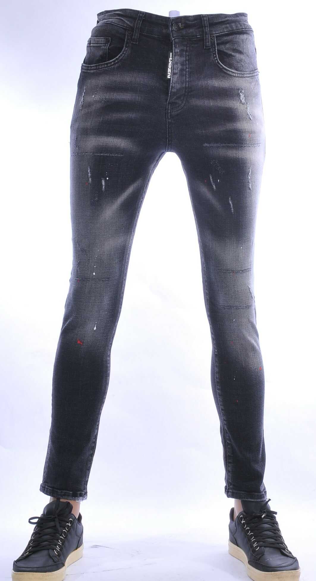 ICON2 Hippie Gescheurde Slim Fit Stretch Heren Jeans met Verfspatten - Zwart