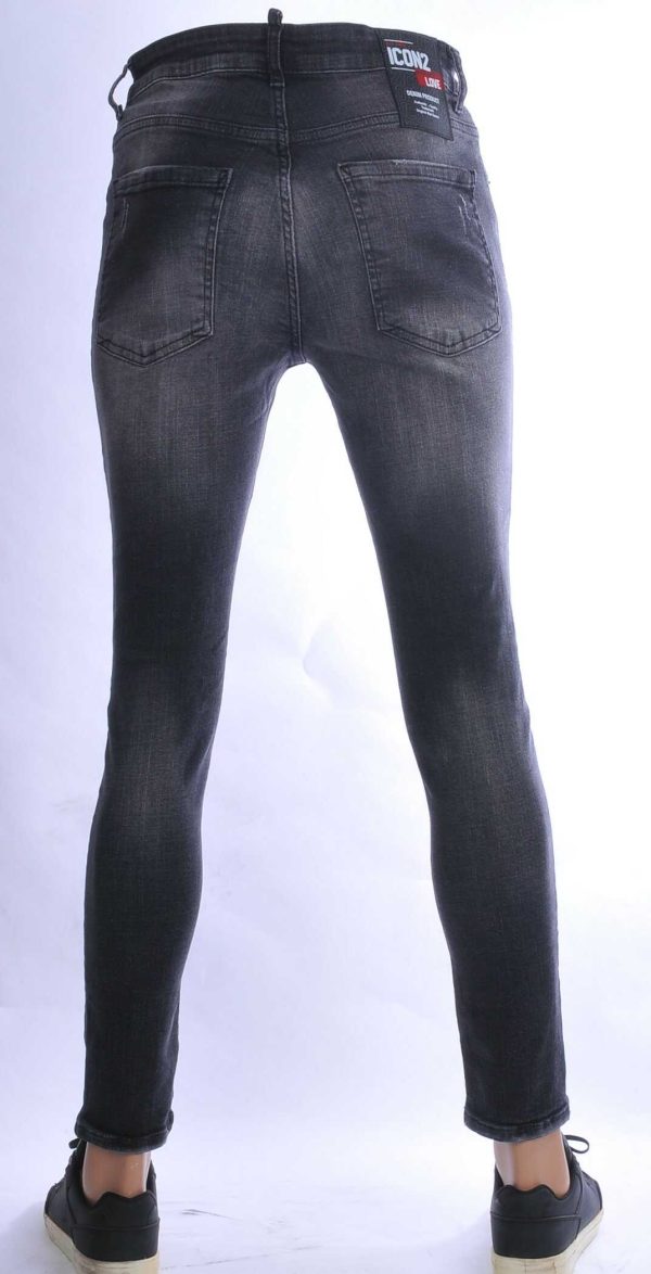 ICON2 Hippie Gescheurde Slim Fit Stretch Heren Jeans met Verfspatten - Zwart