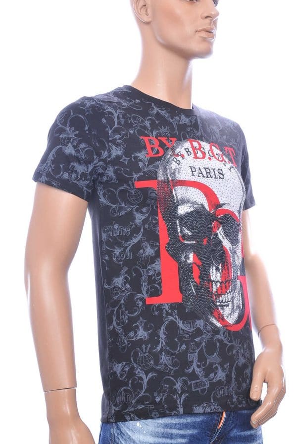 By Bugotti Philipp Plein ronde hals allover print heren skull T-shirt met steentjes Zwart