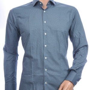 Corrino Italiaans getailleerd slim fit allover blokjes dessin heren overhemd Groen