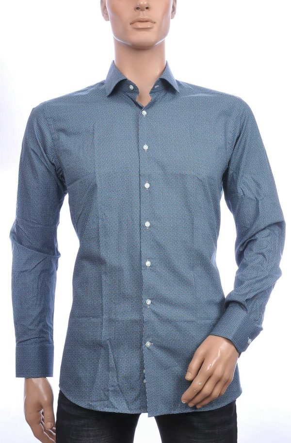 Corrino Italiaans getailleerd slim fit allover blokjes dessin heren overhemd Groen