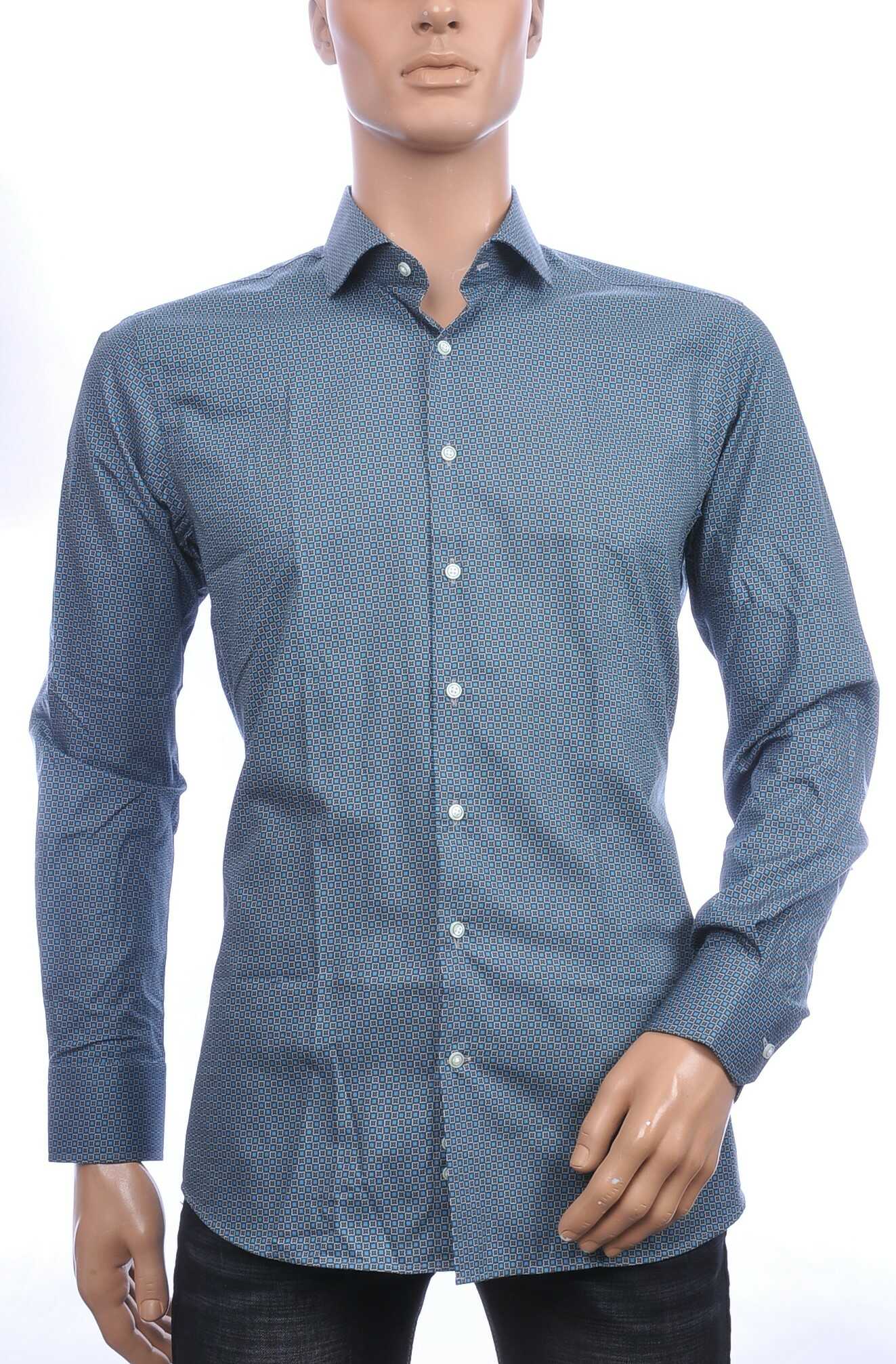 Corrino Italiaans getailleerd slim fit allover blokjes dessin heren overhemd Groen