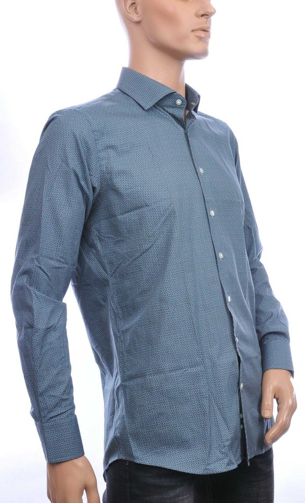 Corrino Italiaans getailleerd slim fit allover blokjes dessin heren overhemd Groen