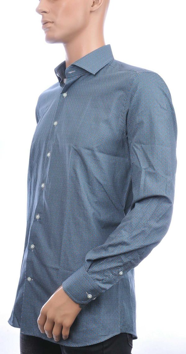 Corrino Italiaans getailleerd slim fit allover blokjes dessin heren overhemd Groen
