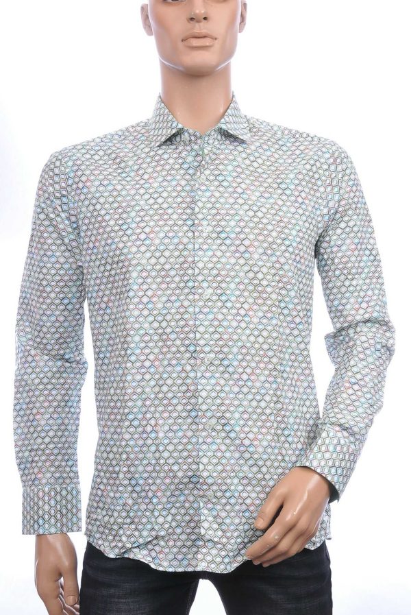 Corrino Italiaanse getailleerd slim fit allover harmonicagaas dessin heren overhemd Groen