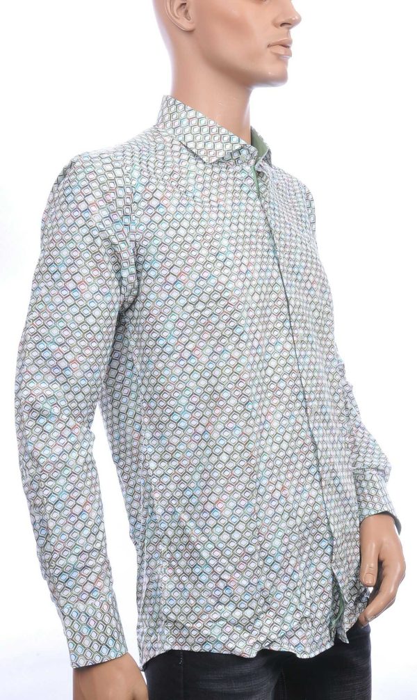 Corrino Italiaanse getailleerd slim fit allover harmonicagaas dessin heren overhemd Groen