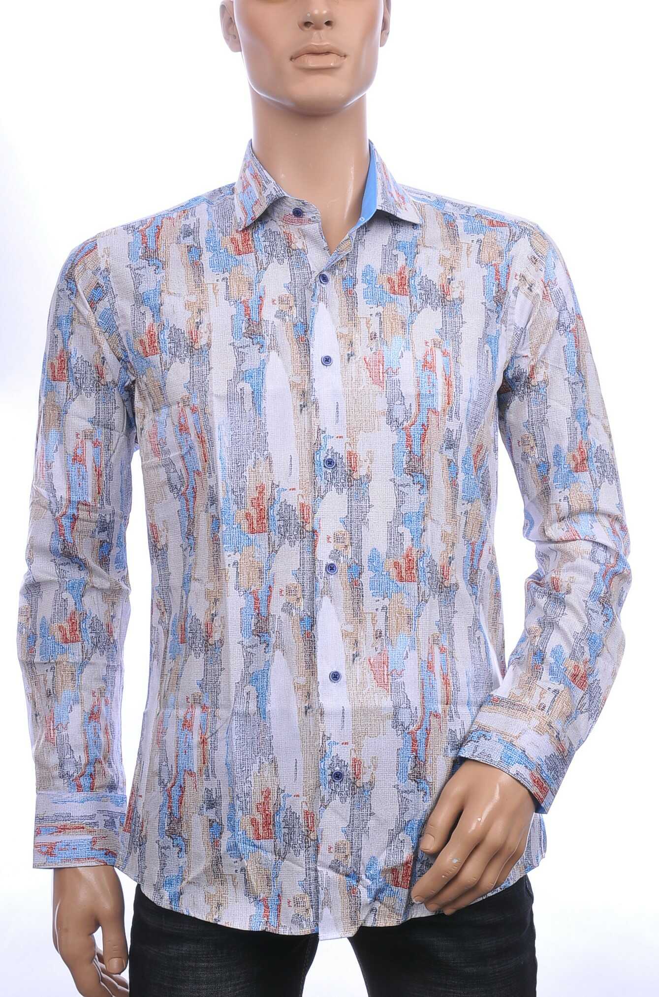 Corrino Italiaans getailleerd slim fit allover kunst motieven dessin heren overhemd Beige