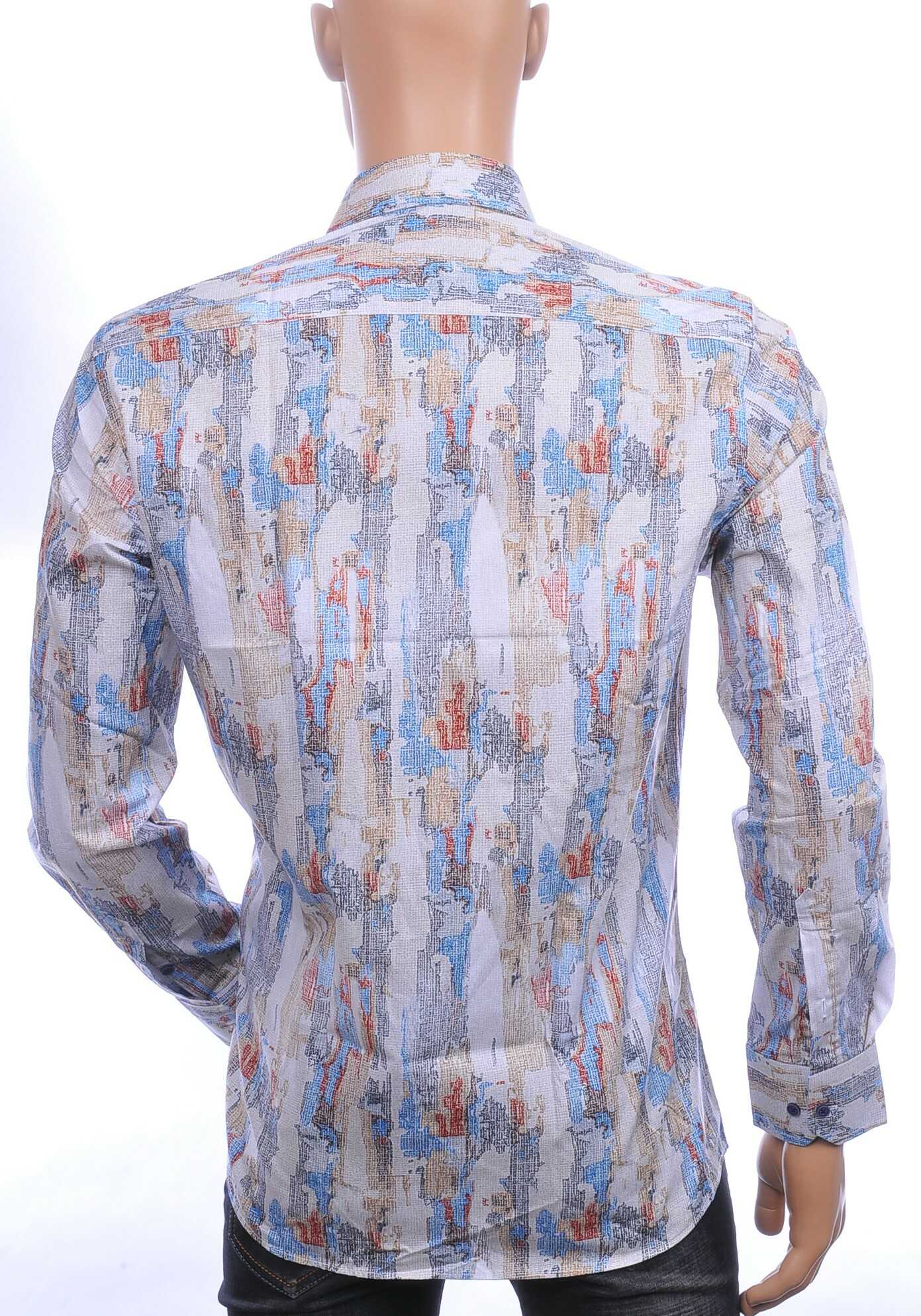 Corrino Italiaans getailleerd slim fit allover kunst motieven dessin heren overhemd Beige