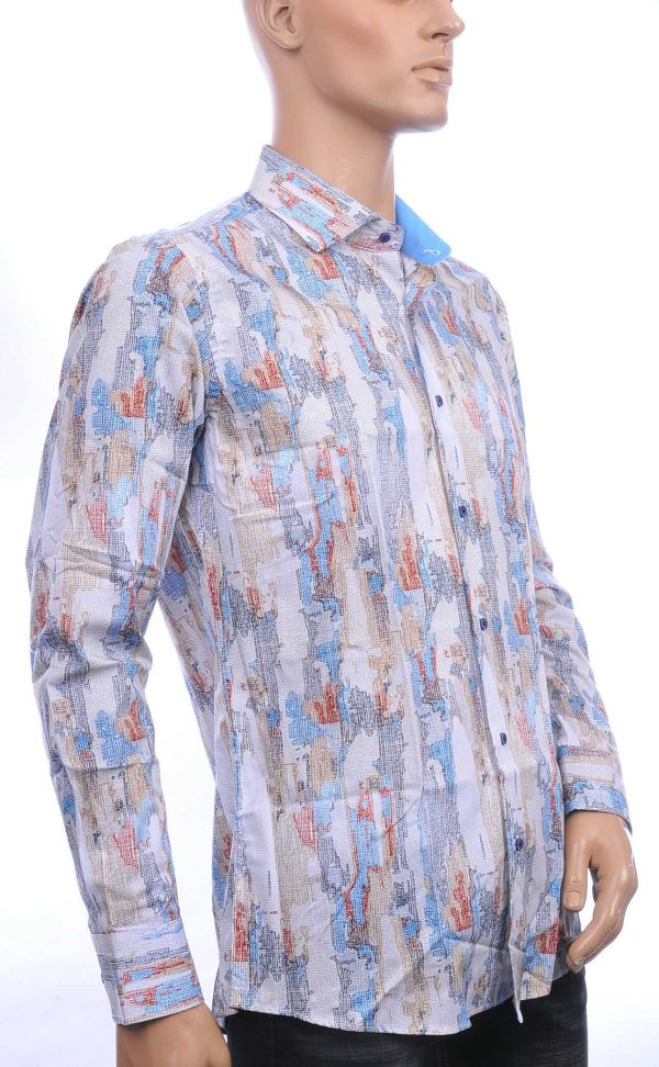 Corrino Italiaans getailleerd slim fit allover kunst motieven dessin heren overhemd Beige