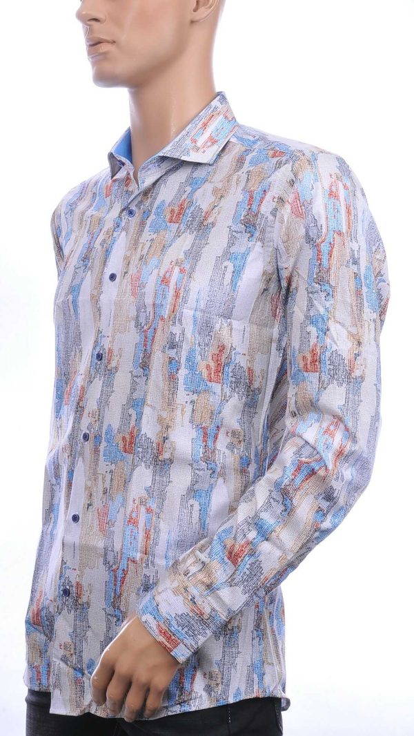 Corrino Italiaans getailleerd slim fit allover kunst motieven dessin heren overhemd Beige