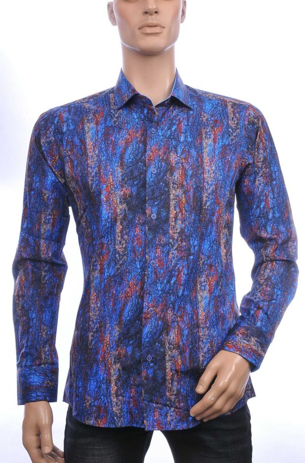 Corrino Italiaans getailleerd slim fit allover kunst motieven dessin heren overhemd Navy