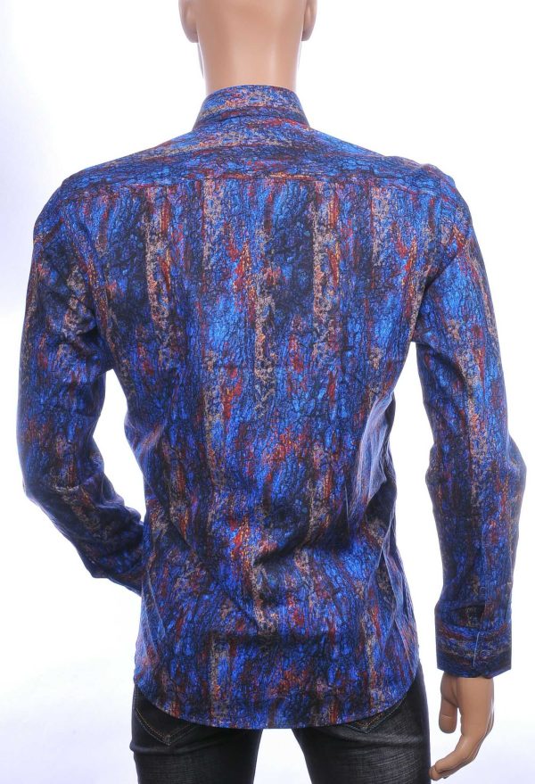 Corrino Italiaans getailleerd slim fit allover kunst motieven dessin heren overhemd Navy