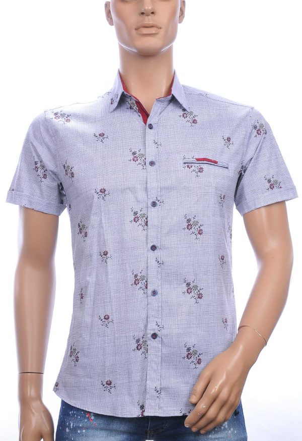 HORRY modern fit allover bloemen dessin korte mouwen overhemd Beige