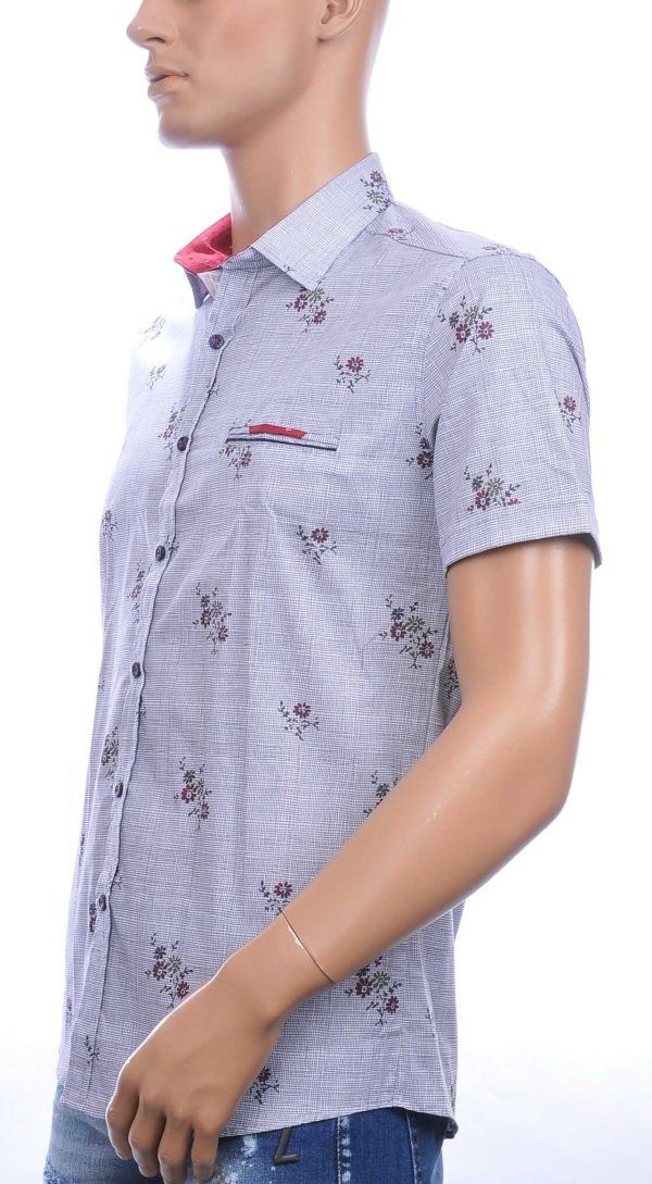 HORRY modern fit allover bloemen dessin korte mouwen overhemd Beige