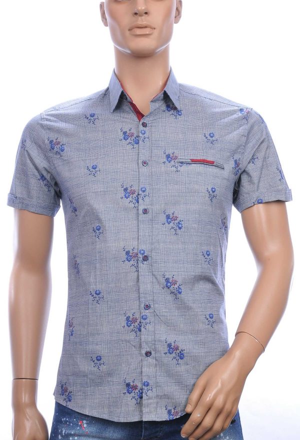 HORRY modern fit allover bloemen dessin korte mouwen overhemd Blauw
