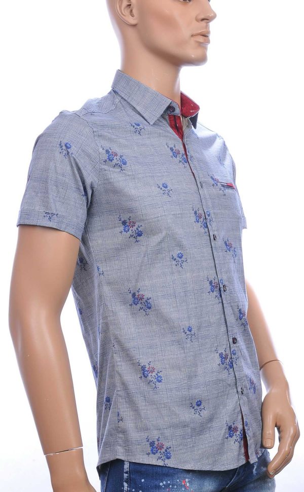 HORRY modern fit allover bloemen dessin korte mouwen overhemd Blauw