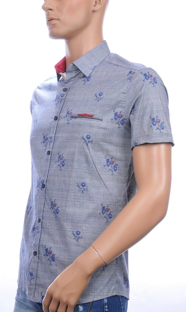 HORRY modern fit allover bloemen dessin korte mouwen overhemd Blauw