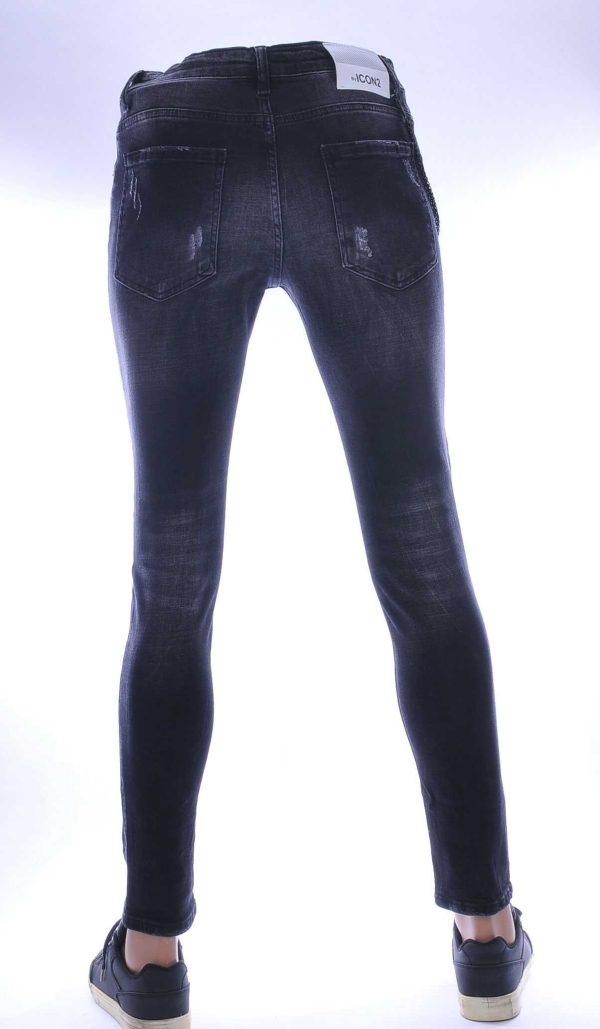 ICON2 hippie gescheurde slim fit stretch heren jeans met verfspatten Zwart