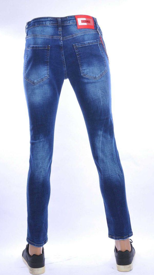 ICON2 hippie gescheurde slim fit stretch heren jeans met verfspatten Blauw
