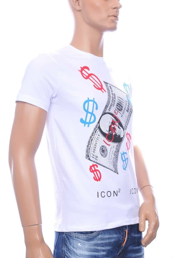 ICON2 DSquared² ronde hals dollar biljet print Skull T-shirt met steentjes Wit
