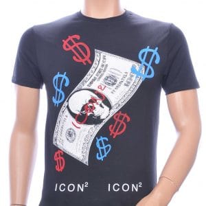 ICON2 DSquared² ronde hals dollar biljet print Skull T-shirt met steentjes Zwart