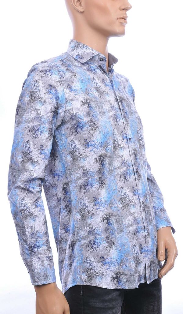 Corrino Italiaans getailleerd slim fit allover bladeren dessin heren overhemd Blauw
