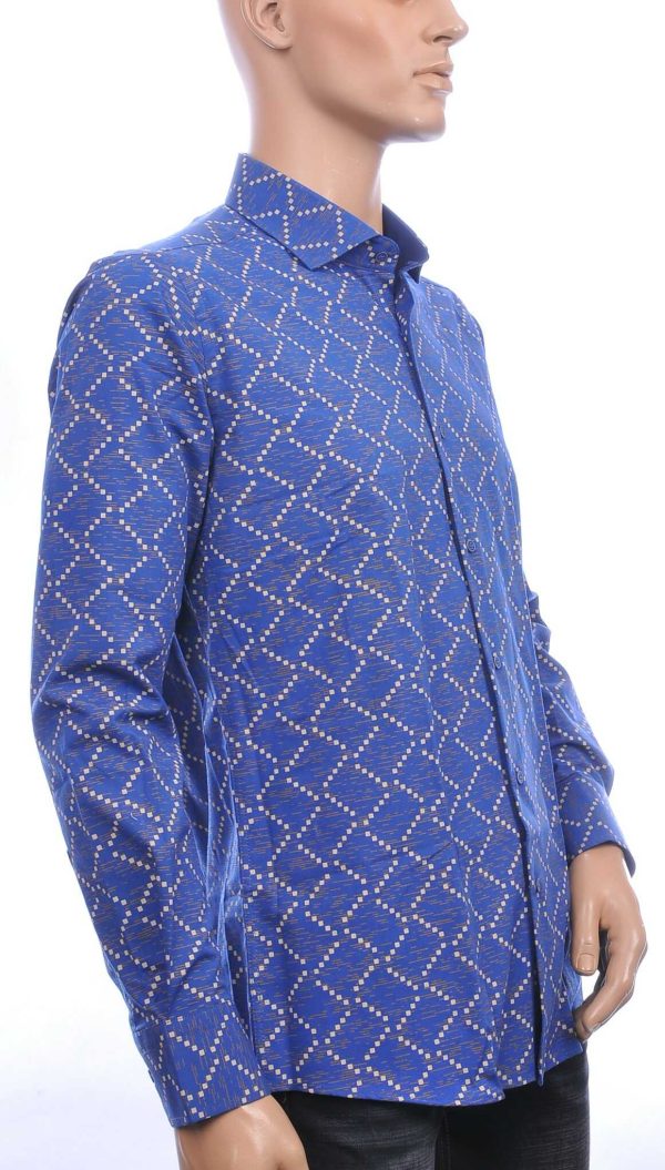 Corrino Italiaans getailleerd slim fit allover blokjes dessin heren overhemd Navy