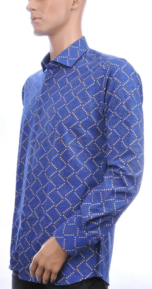 Corrino Italiaans getailleerd slim fit allover blokjes dessin heren overhemd Navy