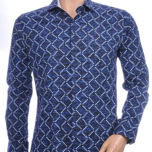 Corrino Italiaans getailleerd slim fit allover blokjes dessin heren overhemd Zwart