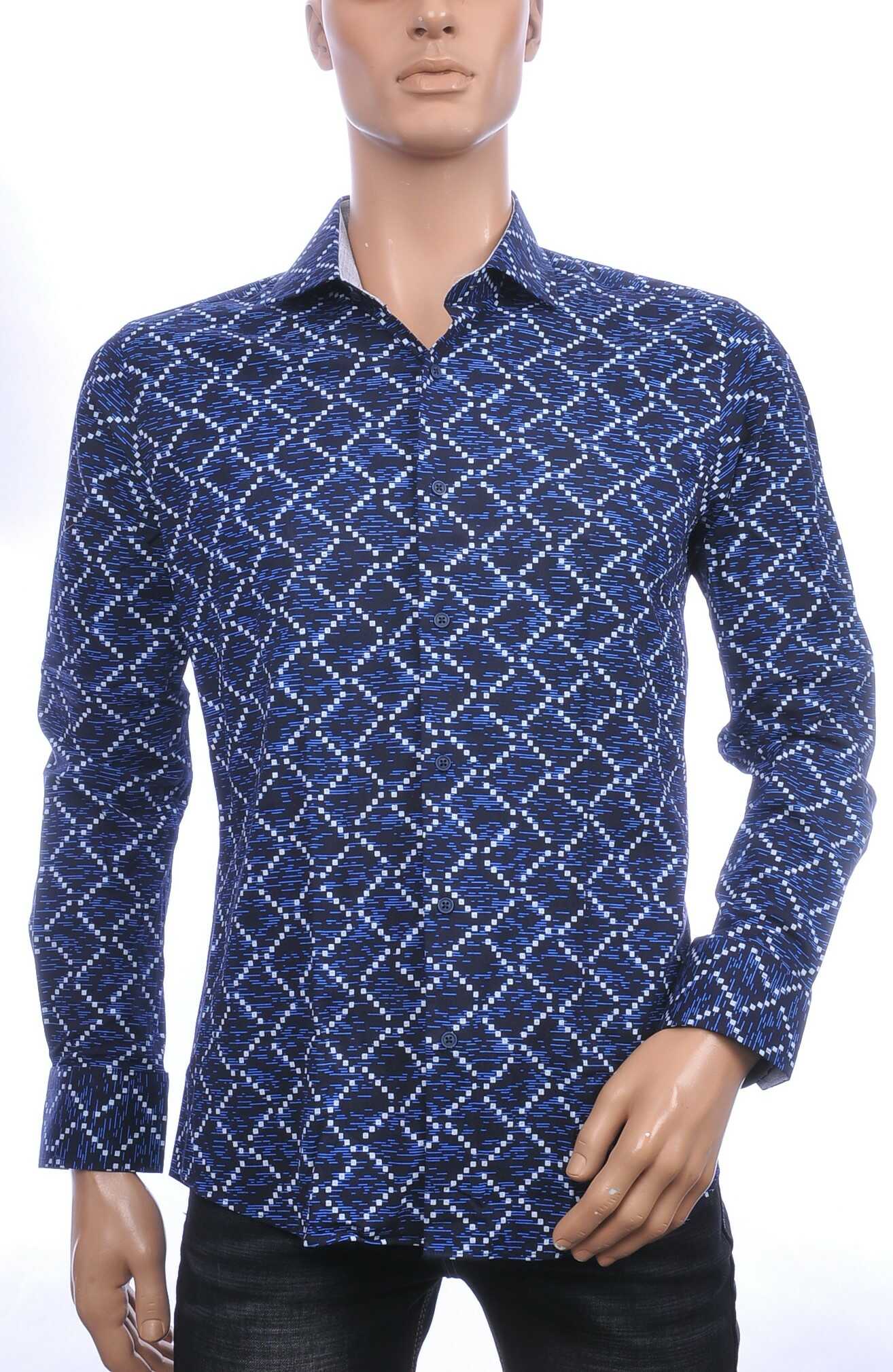 Corrino Italiaans getailleerd slim fit allover blokjes dessin heren overhemd Zwart