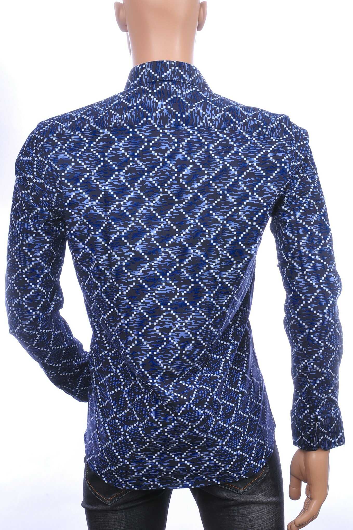 Corrino Italiaans getailleerd slim fit allover blokjes dessin heren overhemd Zwart