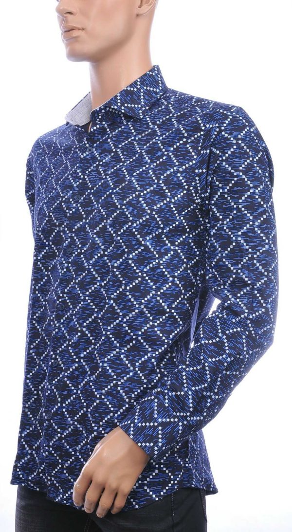 Corrino Italiaans getailleerd slim fit allover blokjes dessin heren overhemd Zwart